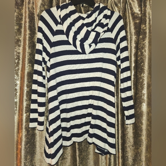 Warm Fun Navy and Off-White Striped Women's Sweater - Picture 3 of 7